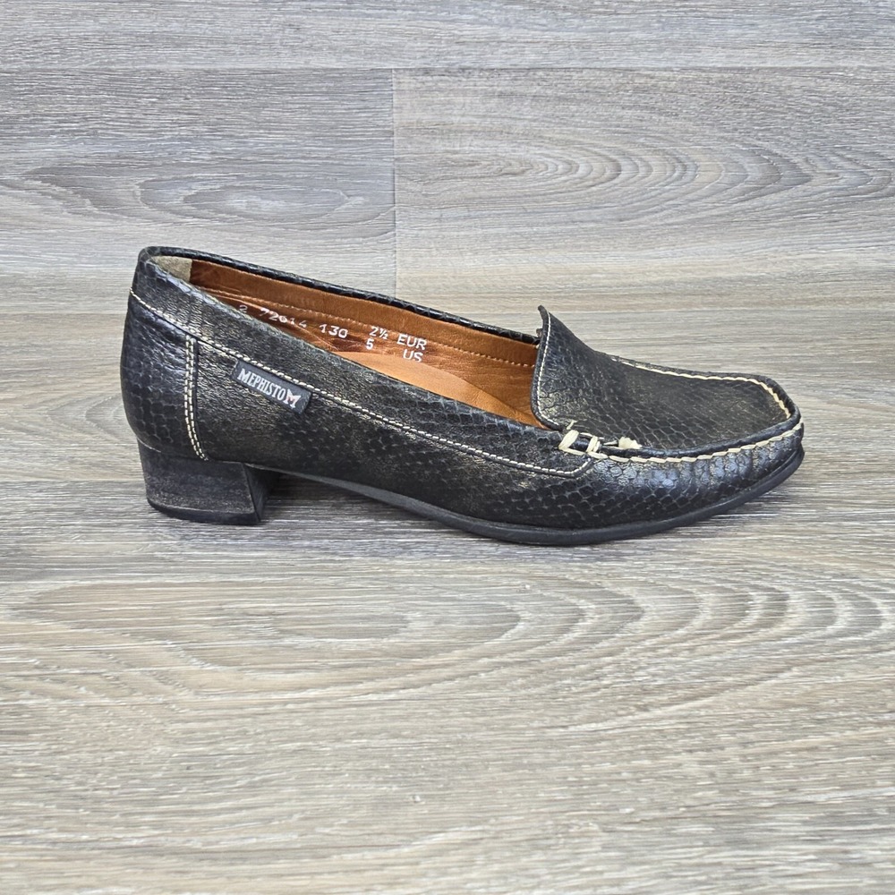 Mephisto Loafer Womens Size 5 Black Leather Crocodile Print‎ Classic Capsule
